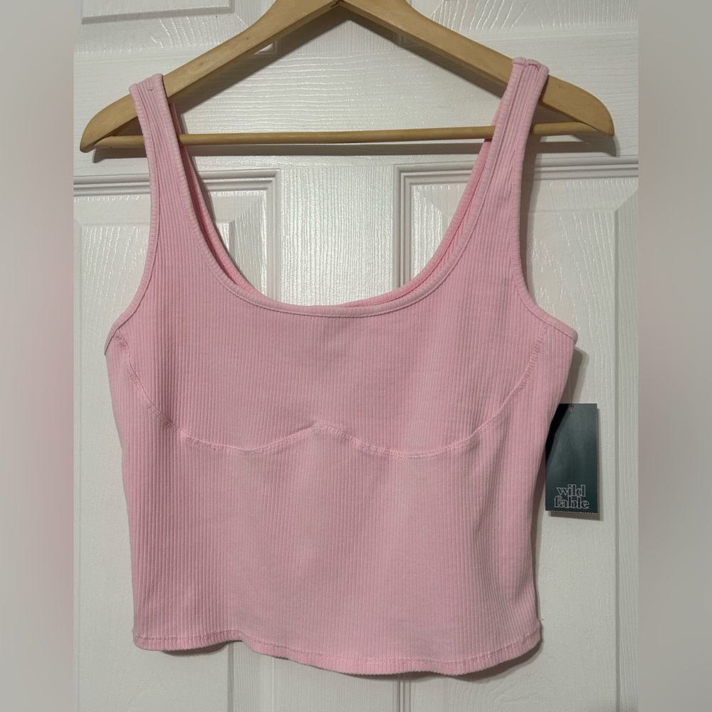 Wild Fable Women’s Baby Pink Ribbed Cropped Tank Top NWT Size L